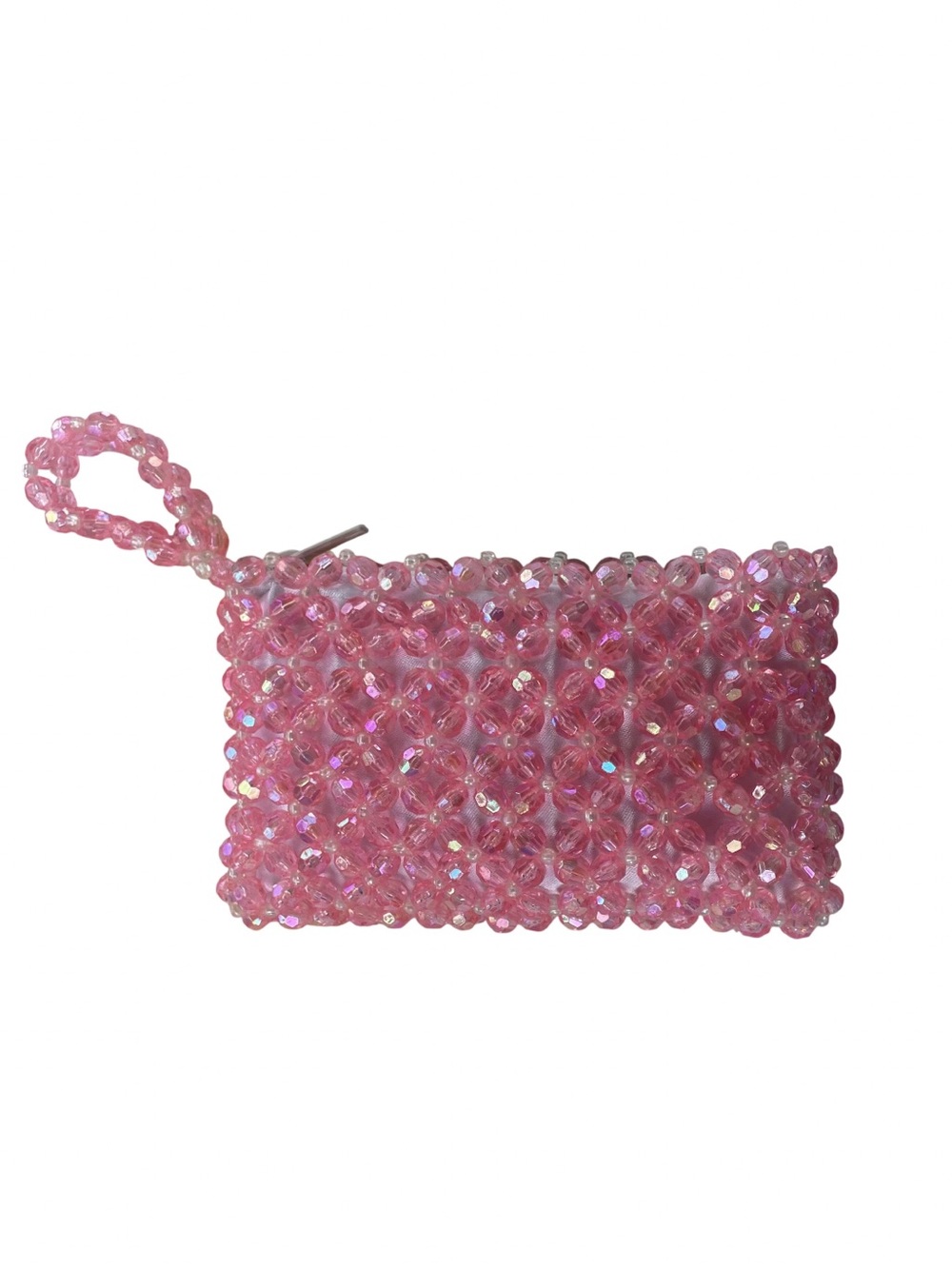 ✨ Gorgeous Handmade Shimmery Pink Crystal Beaded Mini Pouch/ Wristlet ✨